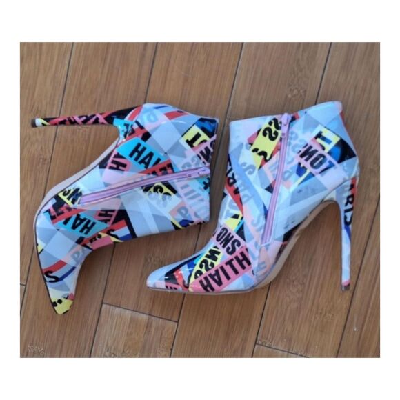 Pazzle Colorful high heels Stiletto Booties women's sz 10 Pink Yellow Blue Print - Picture 9 of 16